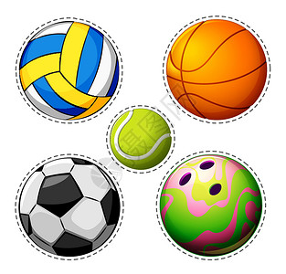 排球标签不同类型的球排球团体网球保龄球绘画艺术运动篮球游戏娱乐插画