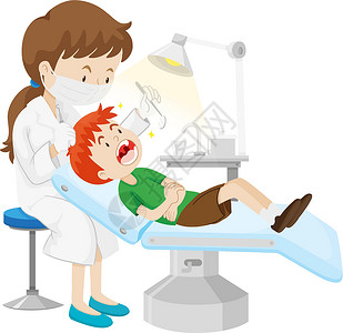 牙科检查男孩接受牙医检查牙齿插画