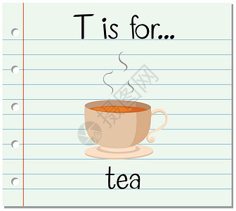 扎布耶茶卡抽认卡字母 T 代表 te写作茶点字体绘画夹子刻字阅读幼儿园卡通片艺术设计图片