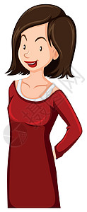 穿红裙子的妇女艺术绘画小路插图微笑化妆品短发女士成人剪裁背景图片