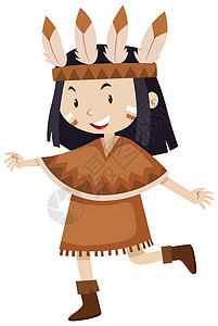 土生土长的当地印第安服装的小女孩插画