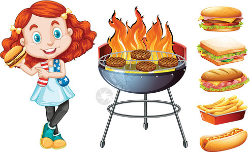 女孩和带 foo 的烧烤炉高清图片