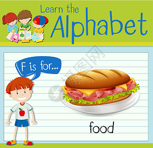 学习做面包抽认卡字母 F 代表 foo活动绘画午餐插图学校工作艺术面包用餐白色设计图片