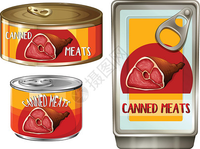 牛肉罐头三种不同罐头里的肉插画