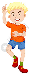 清新文艺人偶双手举起动作橙色衬衣pointin的小男孩插画