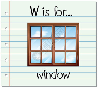 窗户框素材抽认卡字母 W 用于 windo插图字体教育性写作绘画幼儿园阅读纸板闪光家庭设计图片