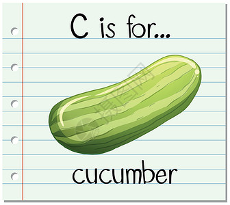有机黄瓜抽认卡字母 C 代表黄瓜写作绿色绘画插图幼儿园阅读教育性卡片食物教育设计图片