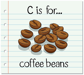 年轻客服代表抽认卡字母 C 代表咖啡豆设计图片