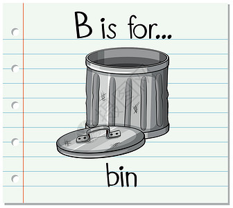 是垃圾男子抽认卡字母 B 是双刻字教育垃圾桶卡片阅读写作纸板闪光绘画拼写设计图片