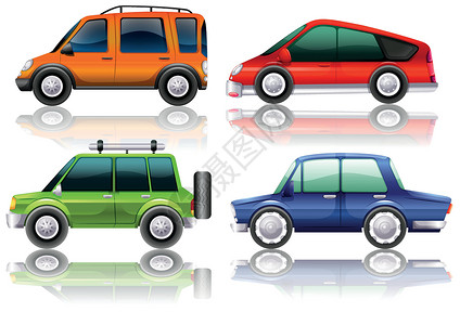 四种颜色的不同种类的汽车背景图片