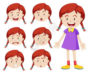 孩子表情有面部表情的红头发女孩设计图片