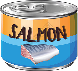 鱼罐头铝罐中的鲑鱼剪裁插图艺术烹饪夹子海鲜杂货店食物绘画包装插画