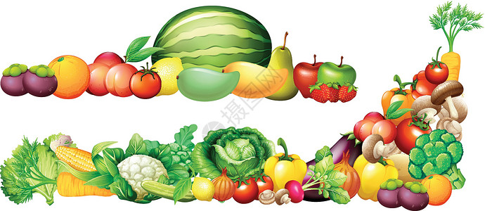 一堆水果蔬菜一堆新鲜蔬菜和水果插画