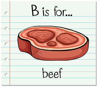 肉松饼字体抽认卡字母 B 是蜜蜂牛扒绘画食物刻字插图阅读牛肉拼写鱼片字体设计图片
