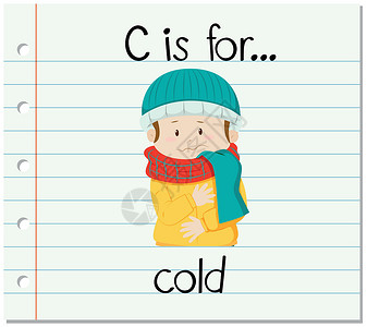 冬季老奶奶晚年生活看书抽认卡字母 C 代表 col写作卡片字体阅读艺术幼儿园男人夹克季节刻字设计图片