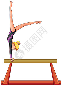 走平衡木平衡 ba 的女子运动员插画