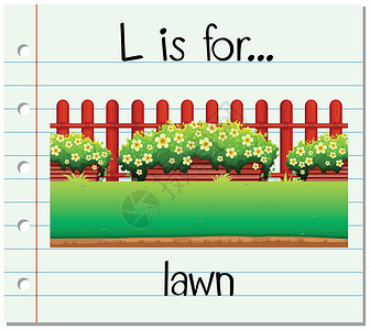 拼音卡片抽认卡字母 L 代表法律大号笔记栅栏夹子后院语音公园植物艺术英语设计图片
