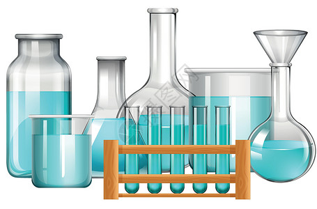 化学器具玻璃烧杯和试管用蓝色 liqui插画