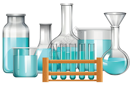 实验器具玻璃烧杯和试管用蓝色 liqui插画