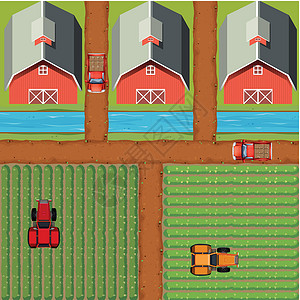 农田与庄稼和谷仓的空中场景背景图片