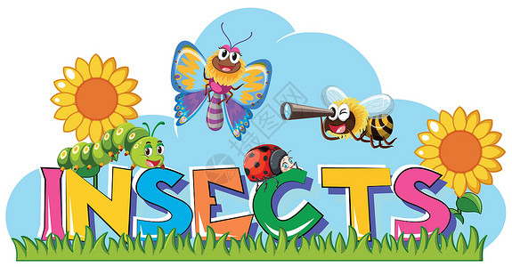 昆虫与许多昆虫的词背景图片
