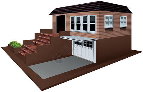 带车库的房子的 3D 设计建筑师建筑插图等距夹子小路房地产财产绘画艺术背景图片