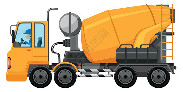 水泥车驾驶水泥搅拌机卡车的人插画