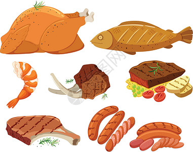 米凉虾不同类型的烤米插画