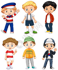 六个穿着不同服装的男孩背景图片
