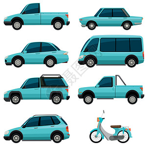 浅蓝色颜色的不同类型的交通工具背景图片