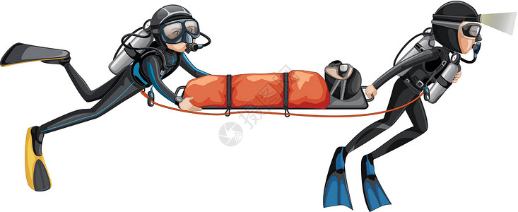 潜水救援两名潜水员营救另一个人插画