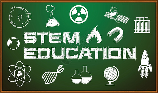 stem带有野猪图标的 STEM 教育海报插画