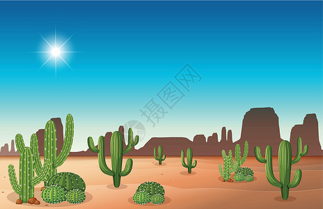 沙漠绿色沙漠场景与仙人掌植物绘画灰尘衬套绿色插图艺术峡谷夹子红色插画