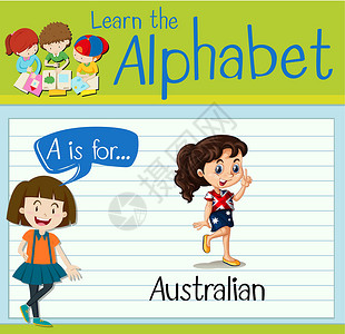 国家5A级景区抽认卡字母 A 代表澳大利亚活动孩子白色工作绘画文化绿色女孩夹子艺术设计图片