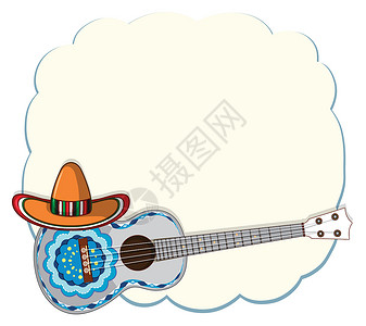 墨西哥帽墨西哥风格古典吉他模板国家帽子派对庆典颅骨艺术边帽插图夹子旅行设计图片