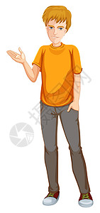 一个穿着橙色衬衫的年轻人设计图片