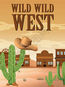 狂野的西部海报与沙漠中的建筑物背景图片
