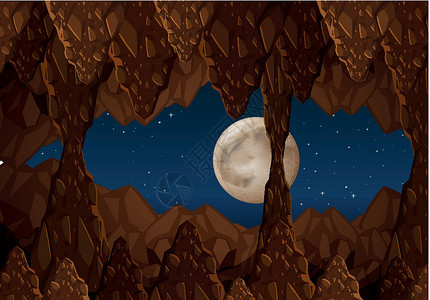 满月剪贴画夜景中的洞穴插画