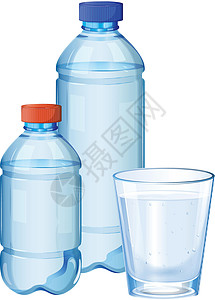 包装饮用水带饮用水的水瓶和玻璃插画