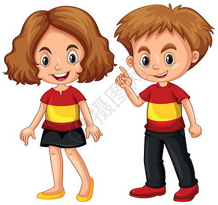 方向指引可爱剪贴画男孩和女孩穿着西班牙 fla 衬衫插画