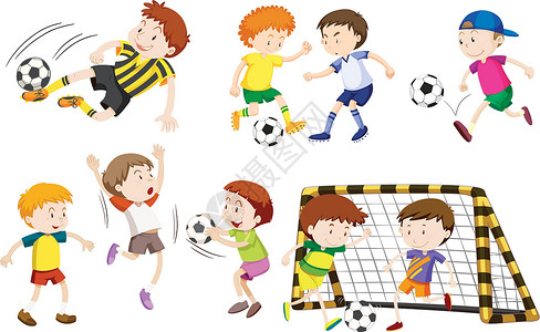 足球青年许多踢足球的男孩设计图片