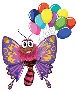 五颜六色气球五颜六色的蝴蝶拿着气球插画