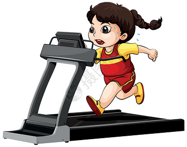 胖女孩跑步减肥在跑步机上奔跑的女孩插画
