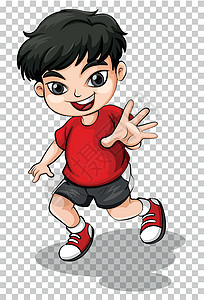 微笑剪贴画穿红衬衫的快乐男孩红色手势青年瞳孔学生男生小路童年绘画艺术插画