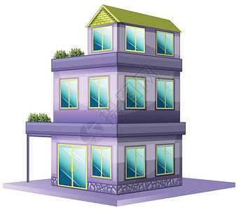 紫色楼房建筑粉刷成紫色的三层楼房插画