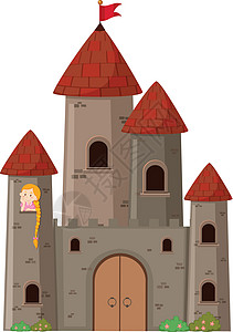 公主塔有王子的大城堡插画