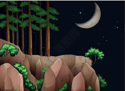 夜间景观的岩石森林背景图片