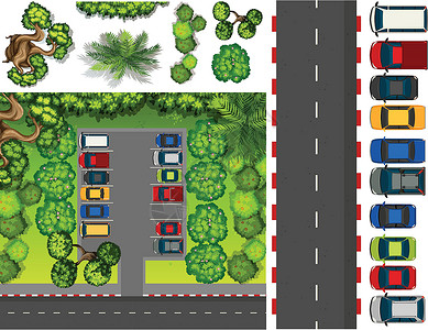 停车场车分析有许多汽车的停车场插画