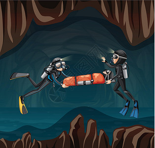 泰国潜水潜水员在拉伸上营救一个人插画