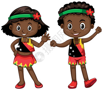 来自巴布亚新几内亚的男孩和女孩插画